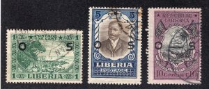 Liberia 1921 1c to 10c Officials, Scott O116-O118 CTO, value = 75c