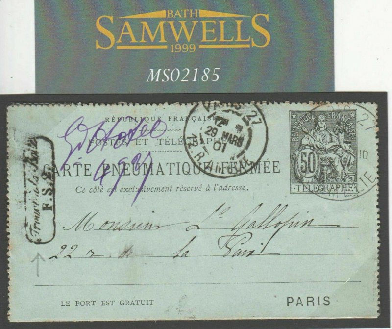 FRANCE RARE Interrupted PNEUMATIC POST Card *Trouve La Boite* 1901 Hotel MS2185