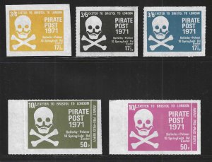 Great Britain, 1971 Pirate Post, Set of 5, Rouletted & Imperf., Never Hinged