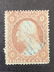US Stamps-SC# 26 -  Used  - Blue Grid Cancel - SCV $11.00