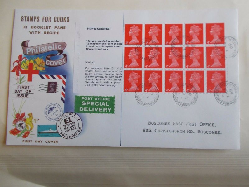 1969 Stamps For Cooks Booklet Panes Set of 4 on Wessex Fdc's with Cds Cancels