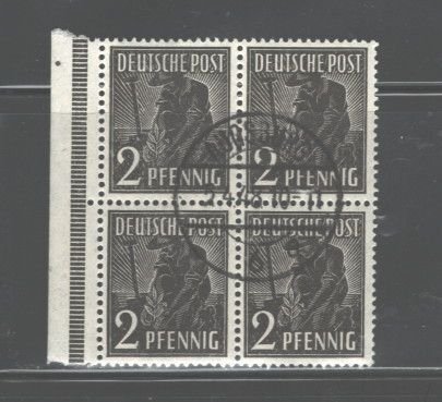 GERMANY,1947-1948, D.POST #557 BLOC OF 4 USED