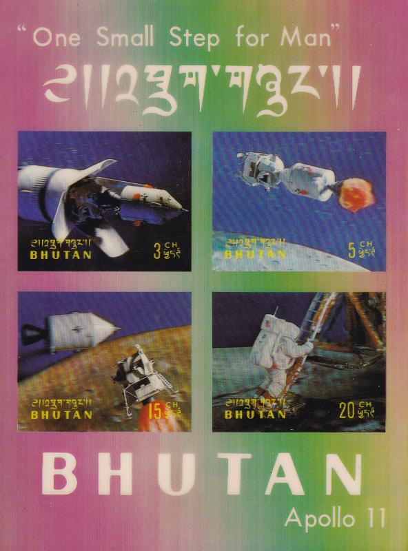 Bhutan 1969 ''One Small Step For Man SPACE 3D Souvenir Sheets.(2) Apollo11 VF/NH