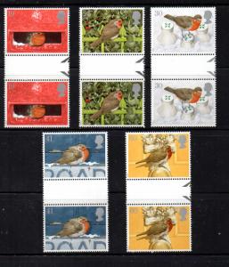 Great Britain Sc 1634-38 1995 Christmas stamp set gutter pairs mint NH