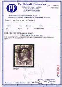 EXCELLENT GENUINE SCOTT #162 F-VF USED 1873 BLACKISH VIOLET CBNC PF CERT #18019