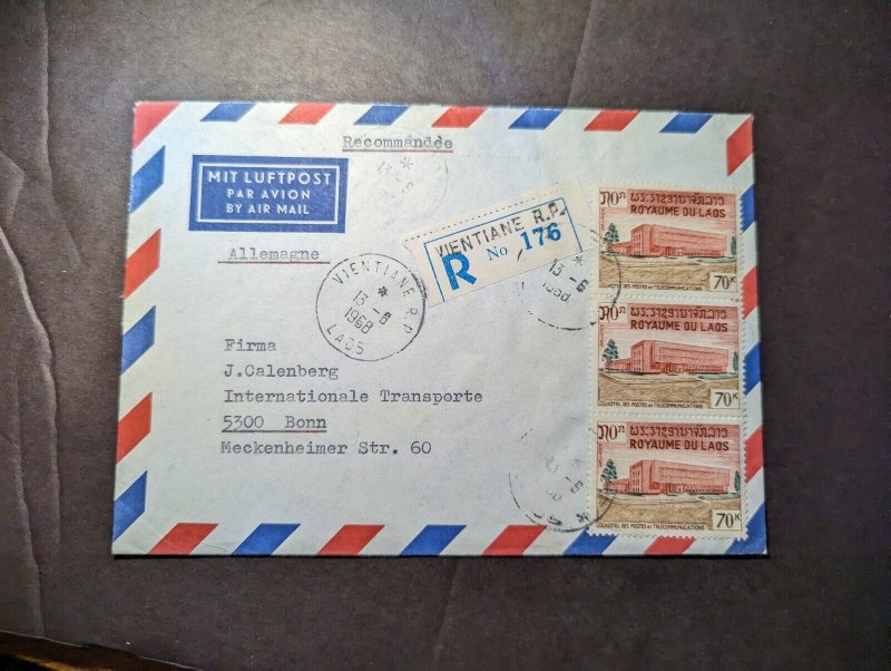 1958 Registered Laos Airmail Cover Vientiane RP to Bonn Germany