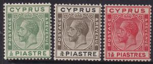 CYPRUS 1925 KGV 1/2PI 3/4PI AND 11/2PI */**