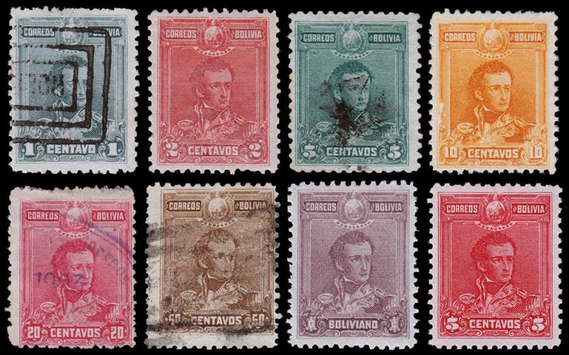 Bolivia Scott 62-68, 69 (1899, 1901 ) Mint/Used H F-VF Complete Set, CV $31.00