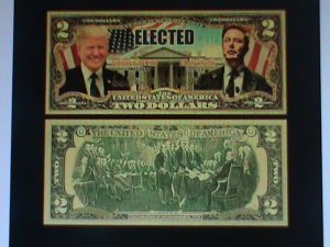 ​UNITED STATED-DONALD TRUMP & ELON MUSK-24 KARAT GOLD REPLICA $2-VF--EST.$35