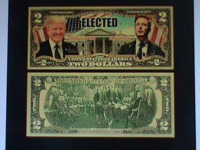 ​UNITED STATED-DONALD TRUMP & ELON MUSK-24 KARAT GOLD REPLICA $2-VF--EST.$35