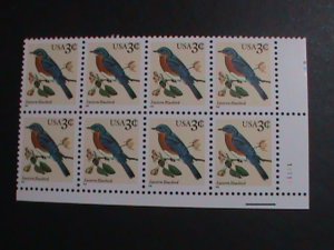 ​UNITED STATES 1990-SC#2478  EASTERN BLUE BIRDS MNH IMPRINT PLATE BLOCK-8-VF