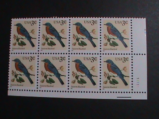 ​UNITED STATES 1990-SC#2478  EASTERN BLUE BIRDS MNH IMPRINT PLATE BLOCK-8-VF
