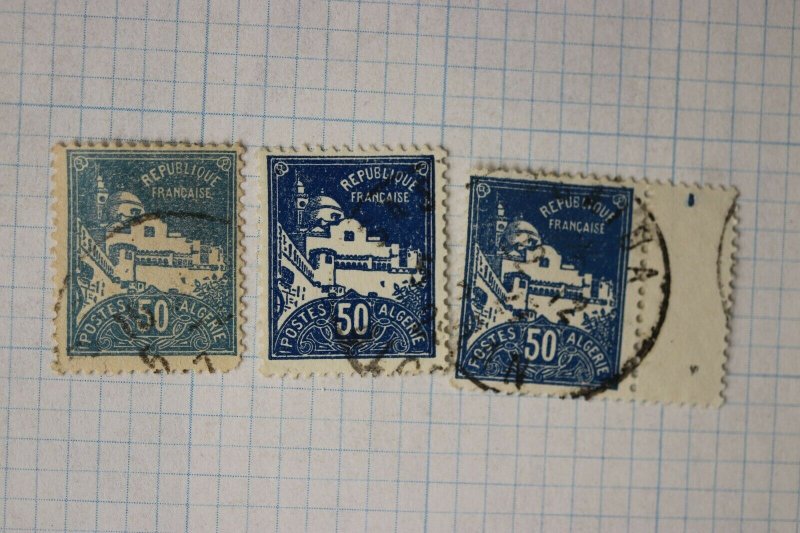 French Algeria sc#49 used color ink shade variety 50 blue gray