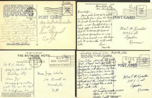 Group of 4 Postcards Free Franked/Soldier Mail Circa WWII