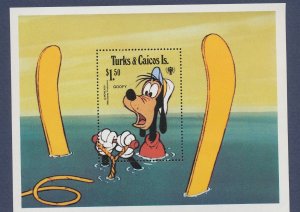 TURKS & CAICOS - Scott 408 - MNH S/S - Disney,  Goofy Dog - Water Ski  1979