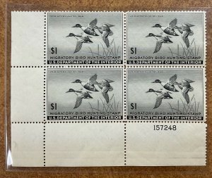 #RW12 1945 Duck Stamp Block of 4 W/ PLATE # VF NH