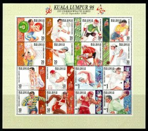 MALAYSIA SG693ca 1998 COMMONWEALTH GAMES SHEETLET p14½ MNH