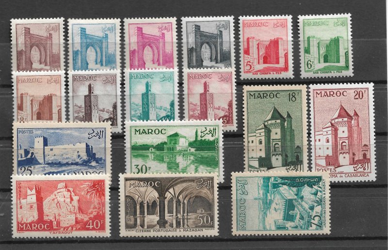 French Morocco 1955, Architecture, Scott # 311-327, VF MNH**,,30fr MVLH (FR-1)