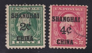 US K1-K2 2c & 4c (1c & 2c) Shanghai Overprint Used F-VF SCV $140