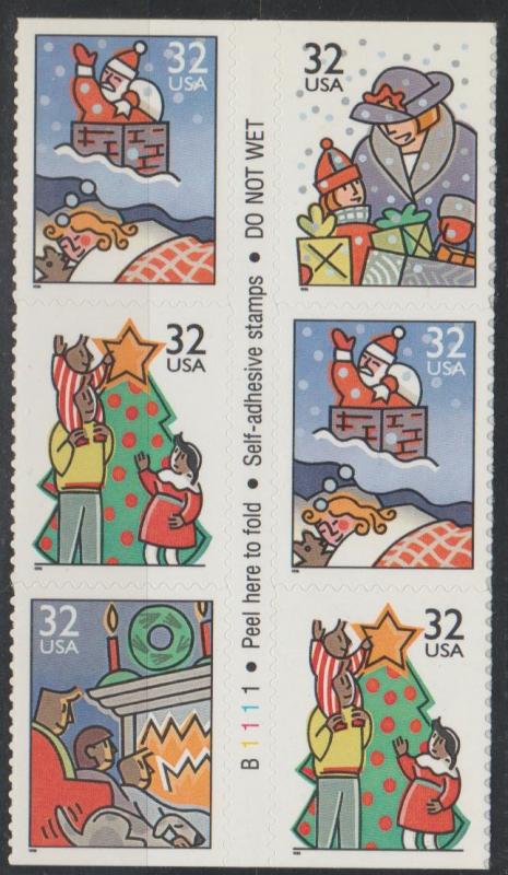 #3113-16, Blk-6 W/Pl#. Christmas, Family Scenes MNH, '.32'