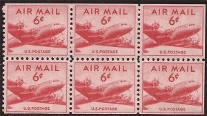 US Stamp 1949 6c Airmail DC-4 Skymaster 6 Stamp Booklet Pane Fresh Color #C39a