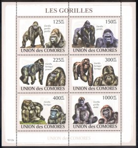 Comoro Islands - 2009 s/s of 6 Gorillas #1073 cv $ 11.50 Lot # 81