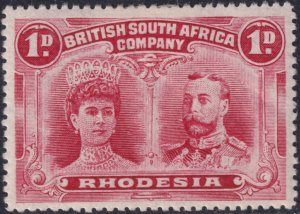 Sc# 102 Rhodesia 1910 double head 1p VF - XF MLMH small rem Perf 14 CV $37.50