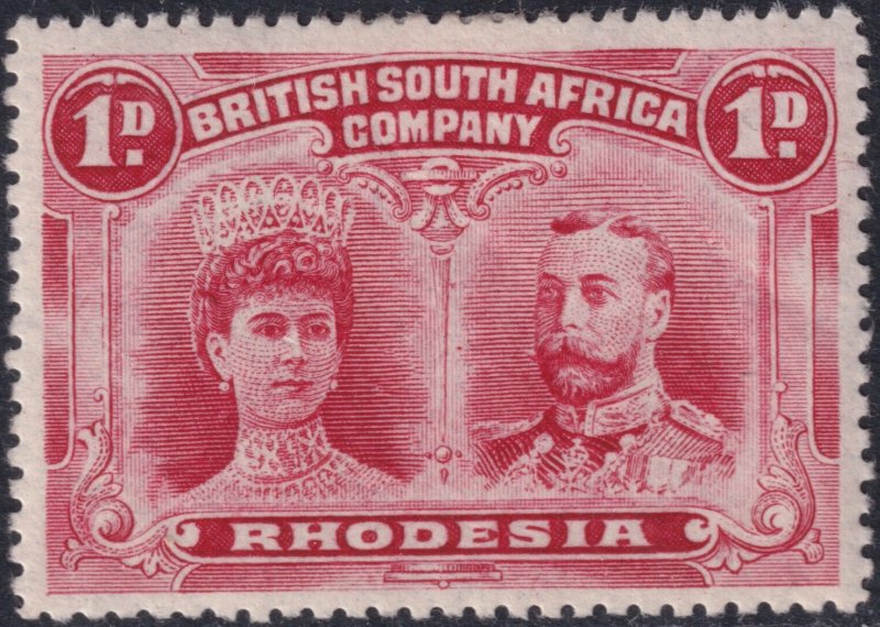 Sc# 102 Rhodesia 1910 double head 1p VF - XF MLMH small rem Perf 14 CV $37.50