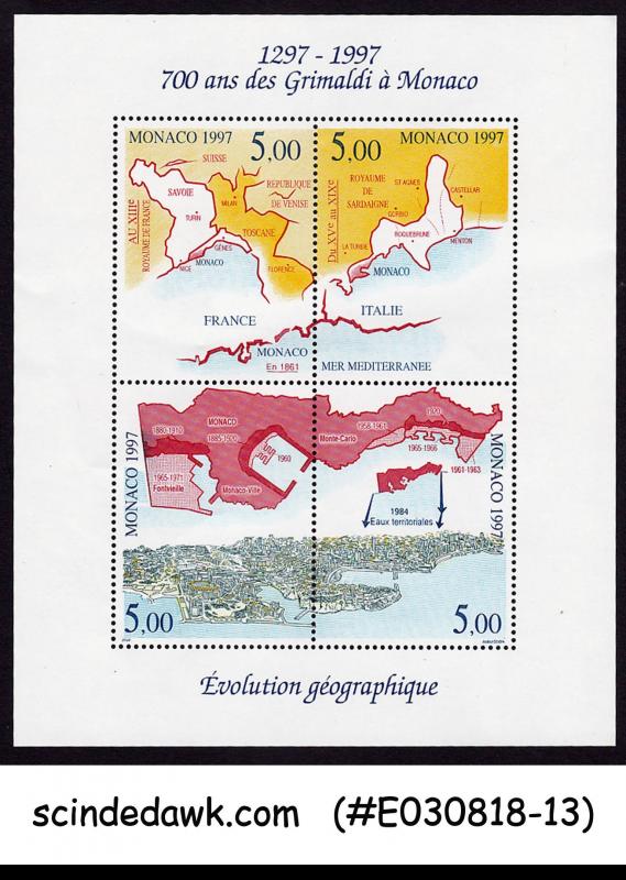 MONACO - 1997 EVOLUTION OF MONACO / MAP - MINIATURE SHEET MNH