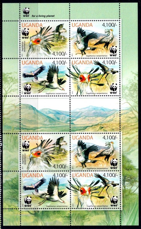 Uganda 2012 Secretary Bird - WWF Mint MNH Miniature Sheet SC 2021f