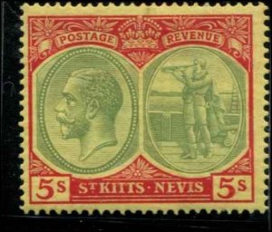 St Kitts - Nevis SC# 51 KGV & Columbus 5 Shillings MH wmk 4