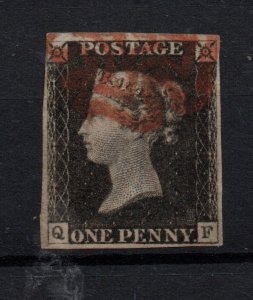 GB QV 1840 1d Penny Black 4 margins red Maltese Cross WS35531