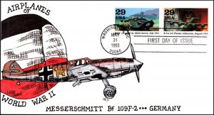 Scott 2765c,d- 29 Cents Planes Of WWII Larry Gassen LMG Hand Painted FDC 12/40