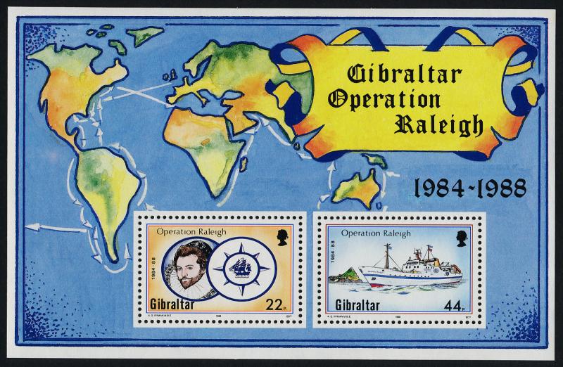 Gibraltar 539 MNH Ship, Map, Walter Raleigh