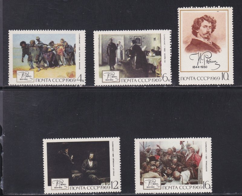 Russia # 3624-3628, Paintings by Repin, Mint NH