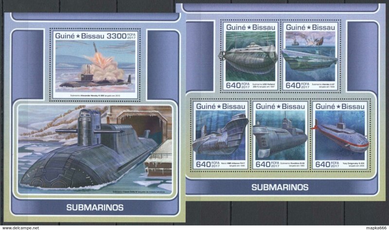 2017 Guinea-Bissau Submarines Ships Transport #9470-4+Bl1634 ** Fd0307