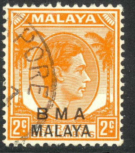 STRAITS SETTLEMENTS BMA 1945-48 KGVI 2c Brown Orange Die II Scott No. 257 VFU