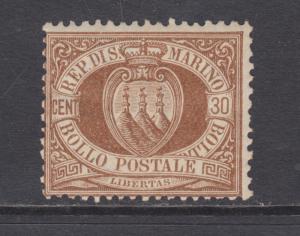 San Marino Sc 15 MLH. 1877 30c brown Coat of Arms, APEX Cert.