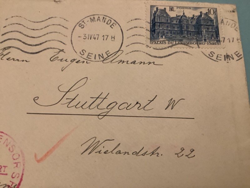 Opened by Censor Luxembourg to Stuttgart 1947 Stamps Cover R41498