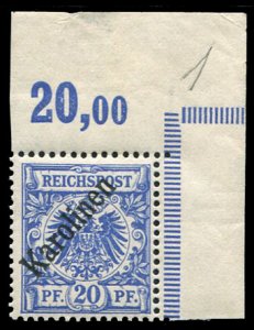 German Colonies, Caroline Islands #4 (Mi. 4II) Cat€65, 1900 20pf ultramarin...