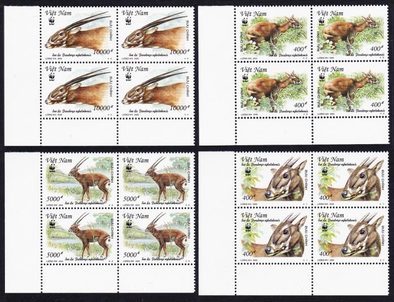 Vietnam WWF Sao La 4 v Bottom Left Corner Blocks SG#2325-2328 SC#2966-2969