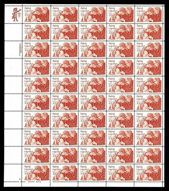 Aging Together Sheet of Fifty 20 Cent Postage Stamps Scott 2011