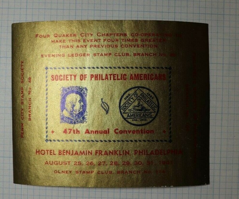 SPA Convention Hotel Benjamin Franklin Philadelphia PA 1941 Philatelic Souvenir 