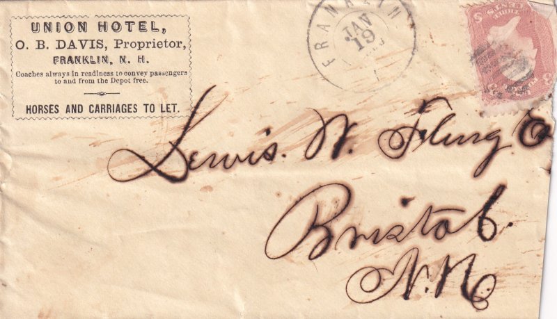 1860's, Union Hotel, Franklin, NH, Advertising Cover (S19101)