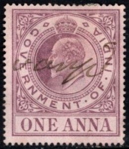 1904 India Revenue One Anna King Edward VII General Tax Duty Used