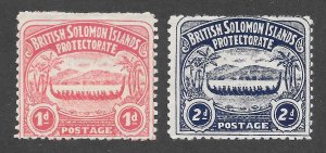 Solomon Islands Scott 2-3 Unused HRMOG - 1907 War Canoe Issue - SCV $76.00