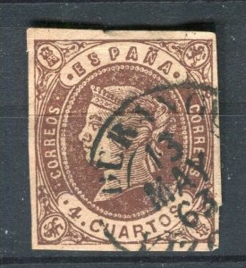 SPAIN; 1860 classic Isabella Imperf issue fine used Shade of 4c. + Postmark