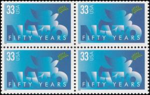 US 3354 NATO Fifty Years 33c block (4 stamps) MNH 1999