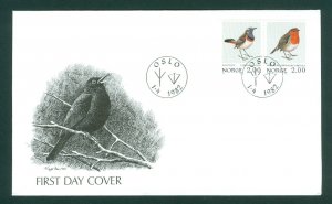 Norway. 1982 FDC. Cachet, Black Bird. Sc. #. 800-801. Blue-Throat. Robin.