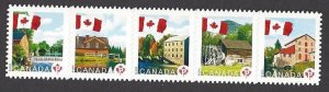 Canada #2355i MNH die cut strip of 5 from booklet, Canadian flag, issued 2010